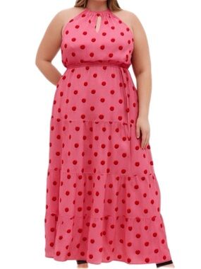 City Chic Plus Size Pink Polka Dot Maxi Dress w Belt Sz 20